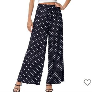 NWT! Kojooin Womens Small Black White Polka Dot Wide Leg Pants